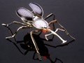 Lit Sculpture - Sterling Silver Weevil - Articulating Wings - Carnelian Eye lit by LED Lights - 4.5 inches